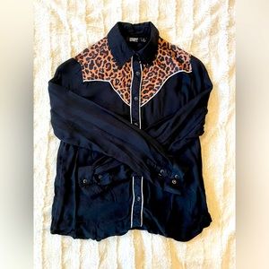 Straight To Hell Leopard Print Western Button Up